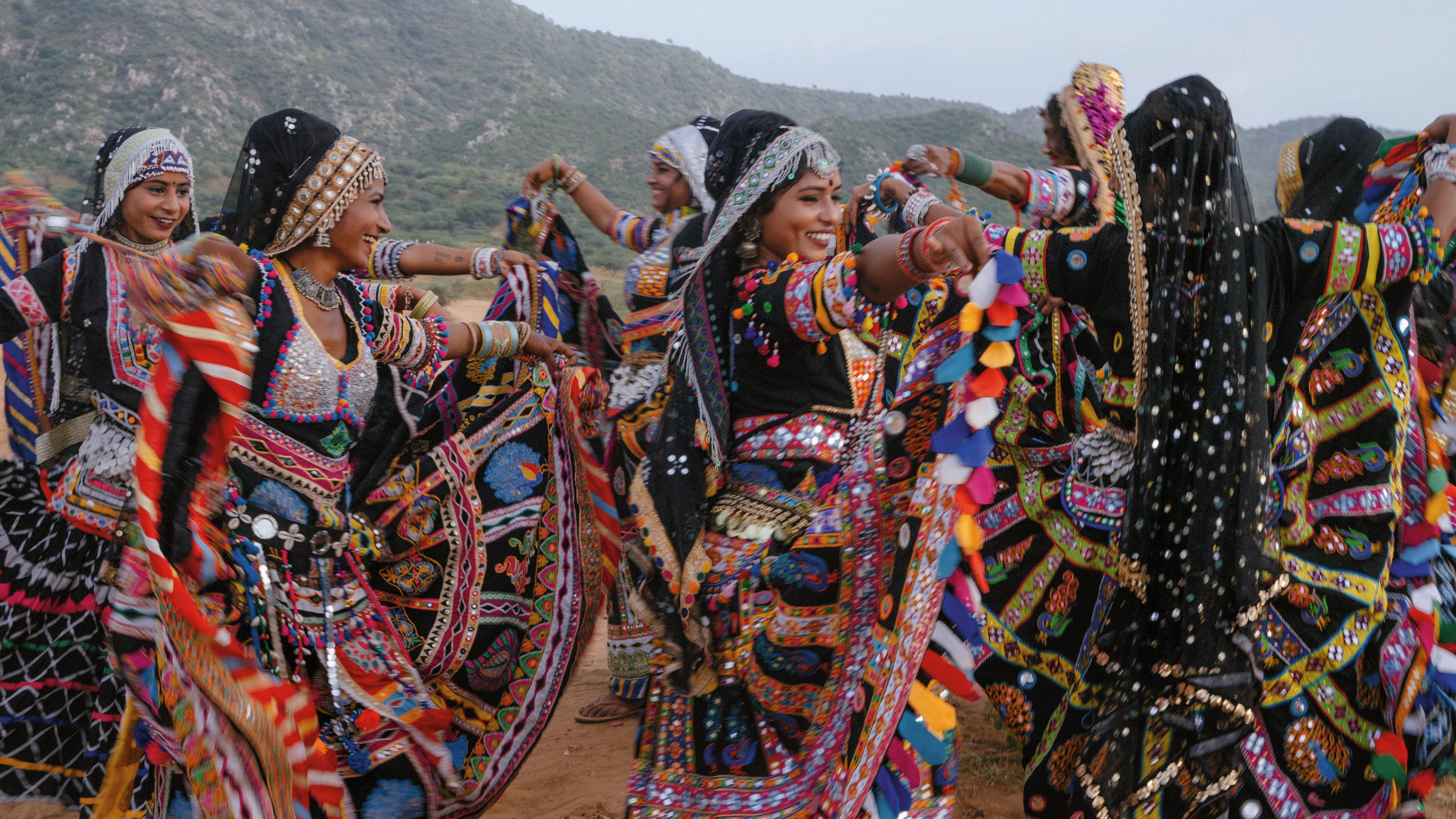 Folk dancers performing Ghoomar
